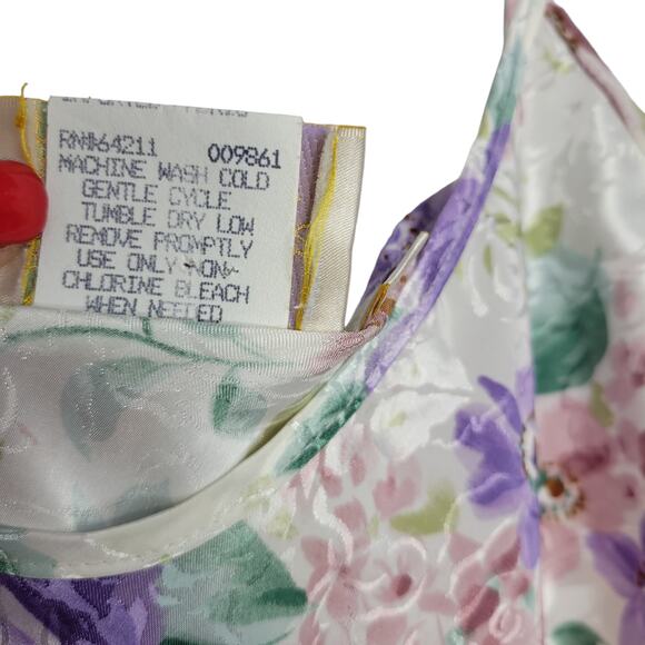 Vintage California Dynasty Satin Floral Scoop Neck Round Hem Cami Women Sz M - Picture 5 of 7